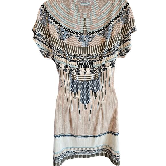 Hale Bob small tribal Aztec geometric lined shift dress printed split neck EUC - Picture 2 of 9